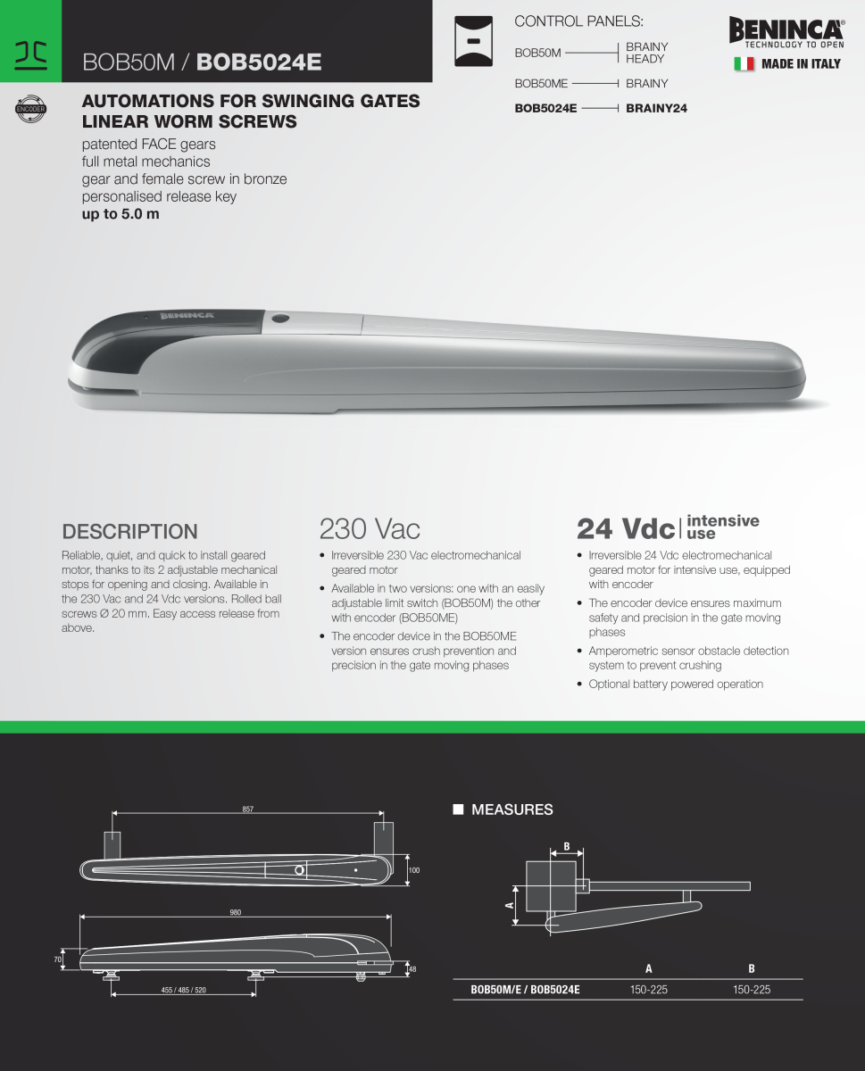 Motor cổng tay đòn Beninca Bob5024E